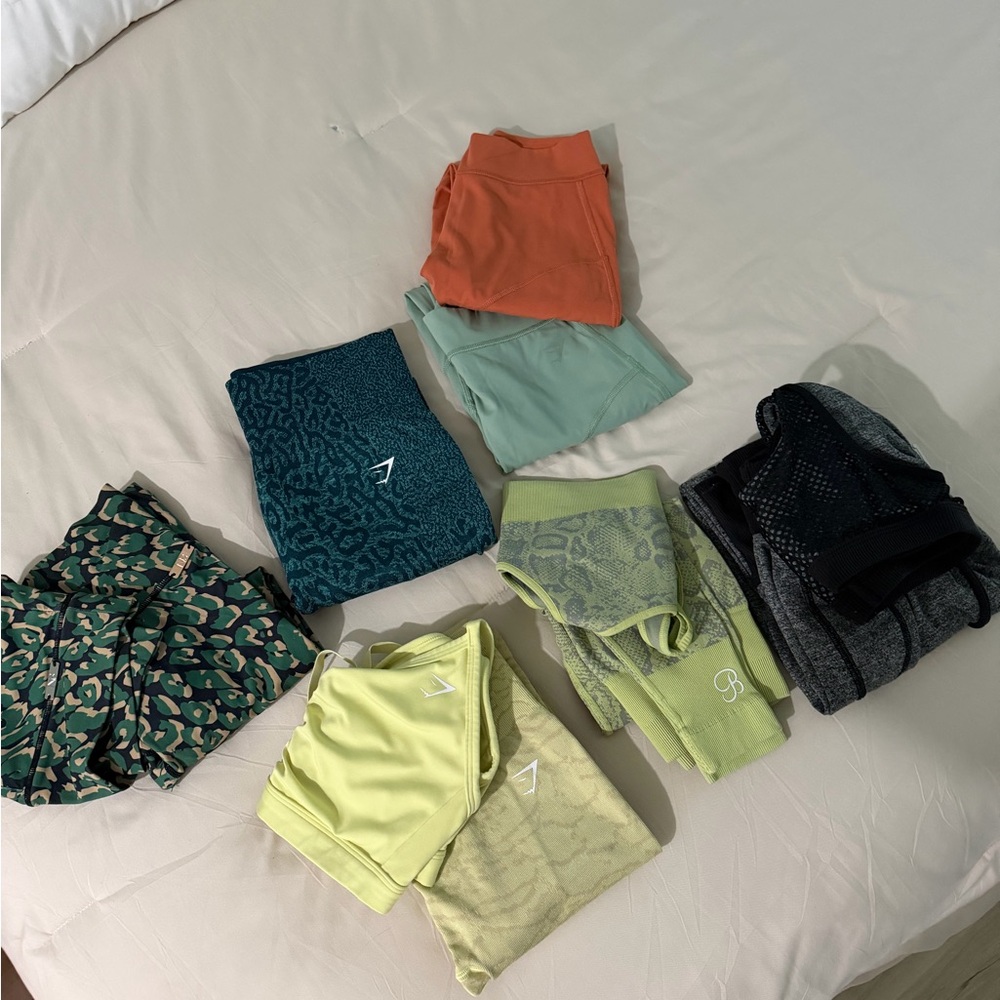 Gymshark Leggings Collection - Green, Orange, Black. Bombshell sportswear sets